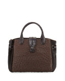 Cristina Large Ostrich Tote Bag, Brown