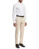 Stretch-Cotton Flat-Front Trousers, Tan