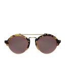 Milan II Mirrored Round Sunglasses, Tortoise