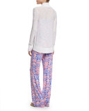 Tia Strapless Printed Jumpsuit, Iris Blue 