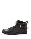 Women's Padlock & Key Pebbled Leather Sneaker, Black