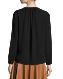 Danielle Silk Surplice Wrap Top, Black
