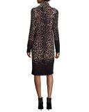 Long-Sleeve Ombre Leopard-Print Sheath Dress