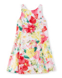 Sleeveless Floral Cotton Fit-and-Flare Dress, Pink, Size 2-6X
