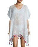 Fine-Stripe Tassel-Hem Caftan