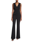 Viona Plunging V-Neck Jumpsuit, Black