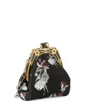 Ballerina-Embroidered Framed Shoulder Bag, Black