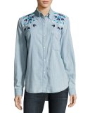 Brett Embroidered Chambray Shirt, Blue