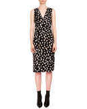 Genevieve Sleeveless Dot-Print Sheath Dress, Black