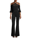 Cold-Shoulder Bandage Knit Jumpsuit, Black