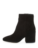 Taye Suede Chunky-Heel Bootie, Black