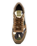 Men's Rockrunner Laminate Camo Leather Trainer Sneaker, Gold/Green
