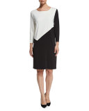 Seamed Colorblock Ponte Dress, Black/Ivory, Plus Size