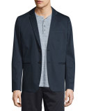 Sporty Jaspe Long-Sleeve Mix Stitch Henley, Heathered Herring