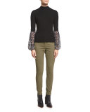 Moon Ribbed Mixed-Media Sweater, Black