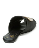 Strass-Buckle Satin Slide Sandal, Black