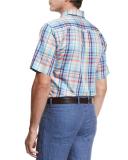 Sailing Plaid Short-Sleeve Sport Shirt, Bright Blue