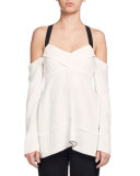 Cold-Shoulder Crisscross Tunic Blouse, White