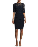 Lace & Crepe Sheath Dress, Cobalt