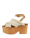 Adele Frayed Canvas Platform Clog Sandal, Latte