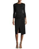 Bracelet-Sleeve Faux-Wrap Dress, Black