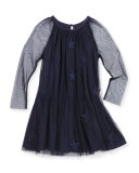 Misty Tulle Star-Patch Dress, Navy, Size 4-14