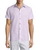 Linen-Blend Short-Sleeve Shirt, Sky Blue