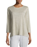 3/4-Sleeve Linen Knit Top, Natural, Plus Size 
