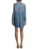 Georgia Long-Sleeve Chambray Shirtdress, Light Blue