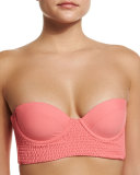 Kahana Shirred Lace-Up Swim Top, Hibiscus