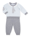 Intarsia Tie Sweater w/ Pants, Blue, Size 3-9 Months