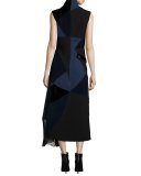 Sleeveless Patchwork Dress, Navy/Black