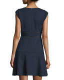 Taylor Waffle-Knit Circle Dress, Navy