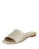 Fadey Woven Flat Slide Sandal, White Gold