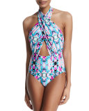 Cabana Printed Cross-Halter One-Piece Swimsuit