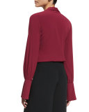 Diana Tie-Neck Long-Sleeve Top, Burgundy