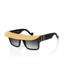 Shady Metal-Brow Square Sunglasses, Black