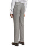 Solid Wool Flat-Front Trousers, Light Gray