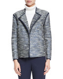 Dane Collarless Asymmetric Woven Jacket, Ink Multi