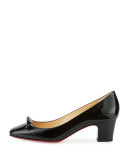 Pyramidame Block-Heel Red Sole Pump, Black