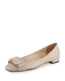 Patent Buckle Ballerina Flat, Cipria