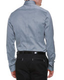 Crown-Logo Textured Long-Sleeve Sport Shirt, Gray
