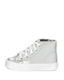 Warslow Metallic Leather High-Top Sneaker, Silver, Toddler