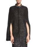 Beaded Spangle-Knit Cape, Caviar