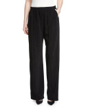 Elastic-Waist Wide-Leg Pants, Black/White