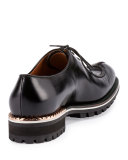 Leather Lace-Up Shoe W/Metal Trim, Black