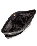 Quilted Leather Fold-Over Clutch Bag, Black