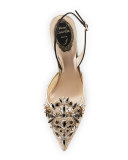 Crystal-Embellished Lace Slingback Pump, Beige/Black