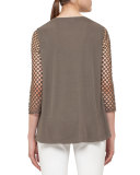 3/4-Sleeve Mesh Top, Olive