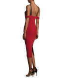Nova Cold-Shoulder Sheath Dress, Rust/Black